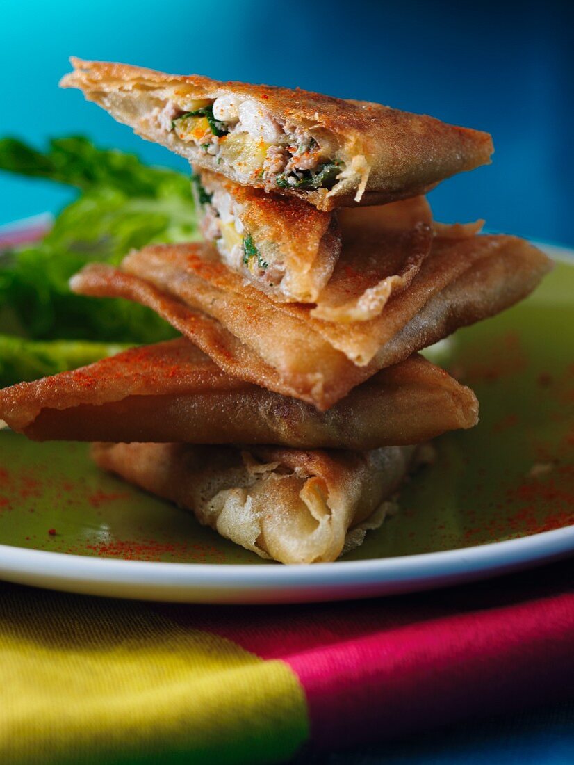 Samosas mit Navarin (Lammragout, Frankreich)