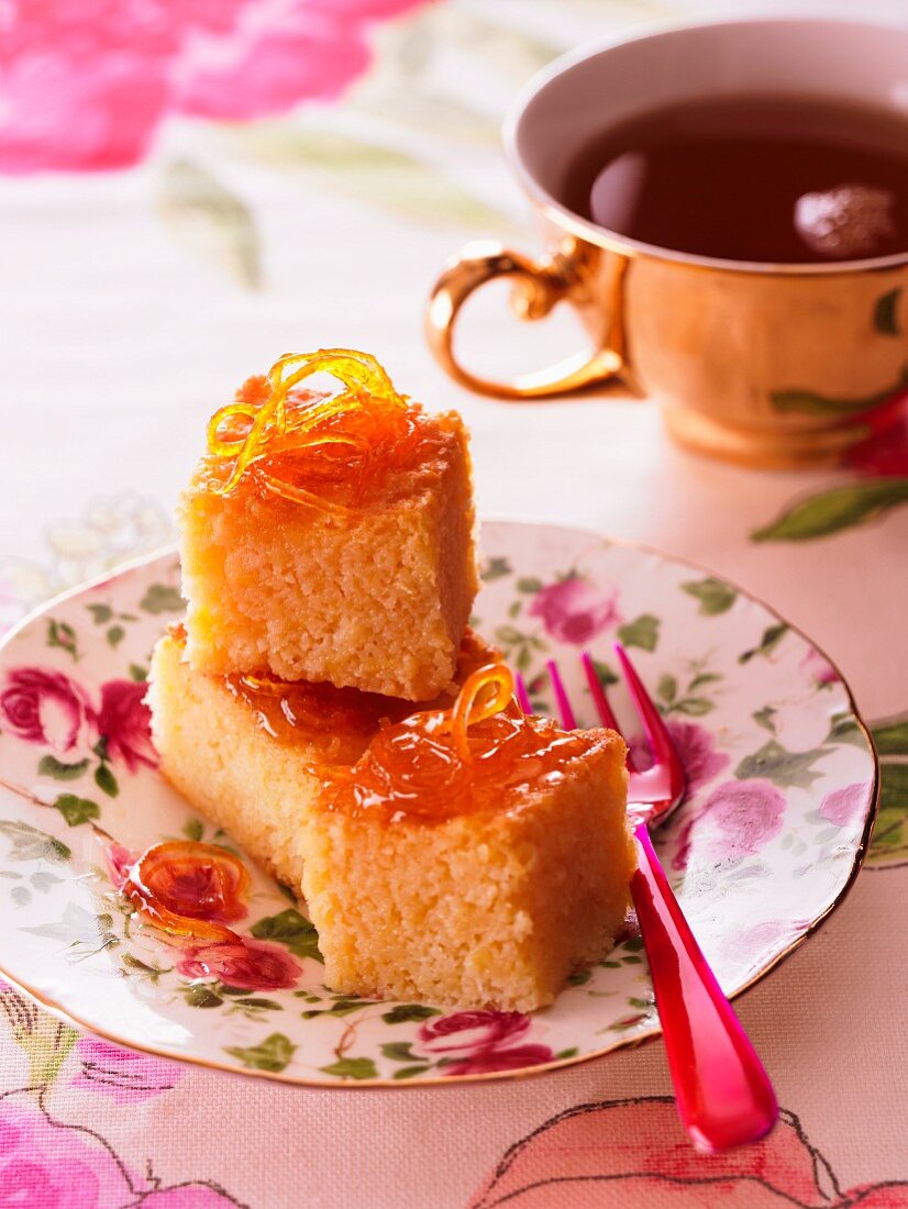 Moist orange cake and tea