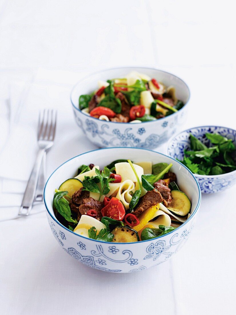 Pappardelle pasta with lamb and chilli peppers