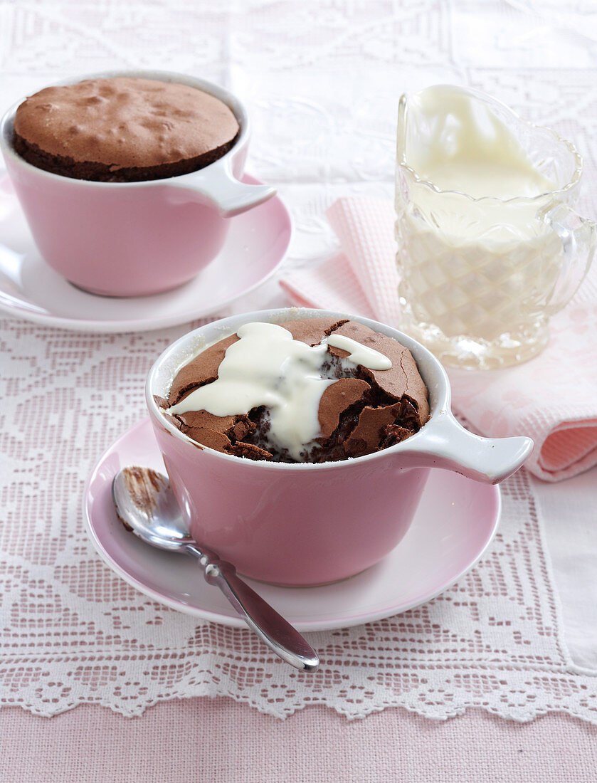 Chocolate souffle with cream