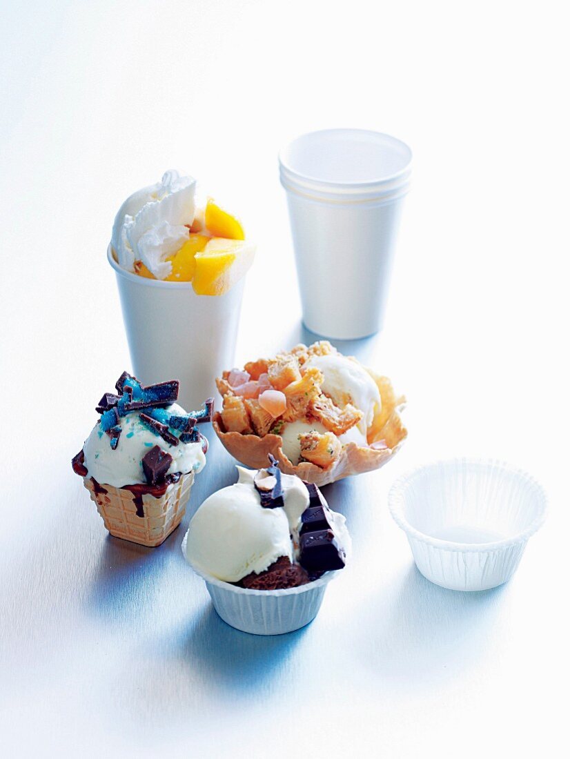 Various ice cream sundaes