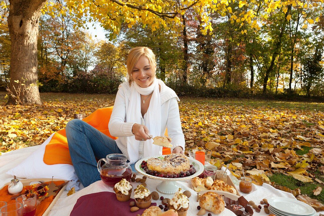 Woman at autumn picnic