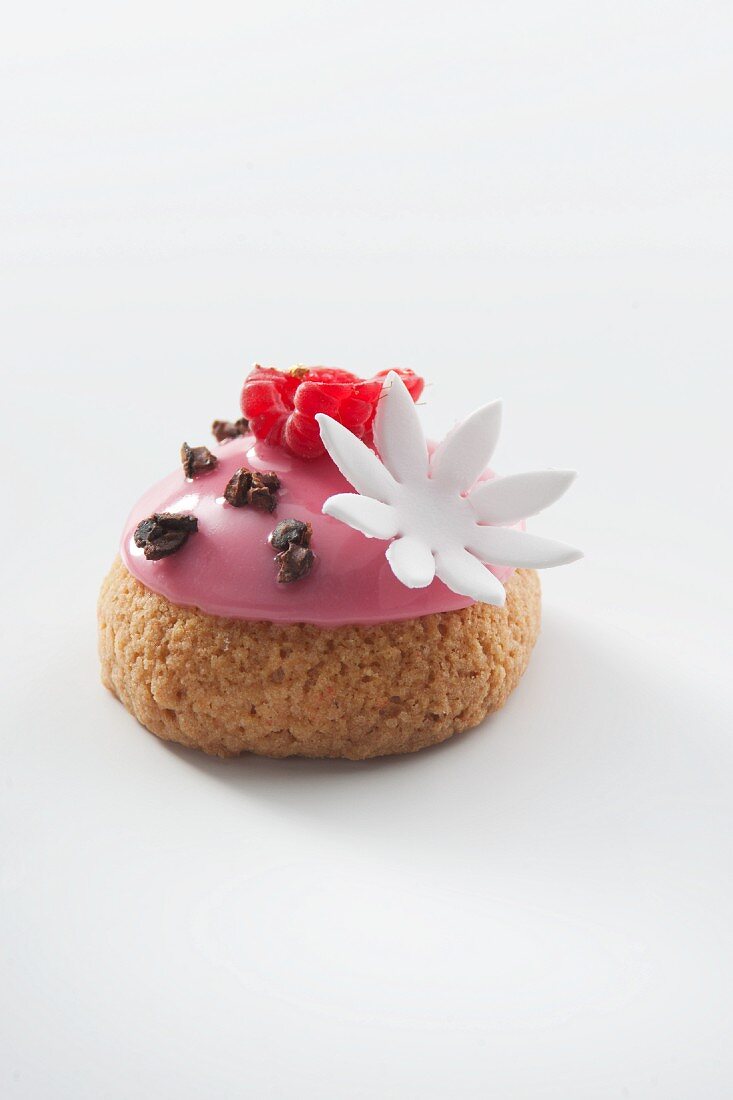 Vanilla choux pastry with raspberry icing
