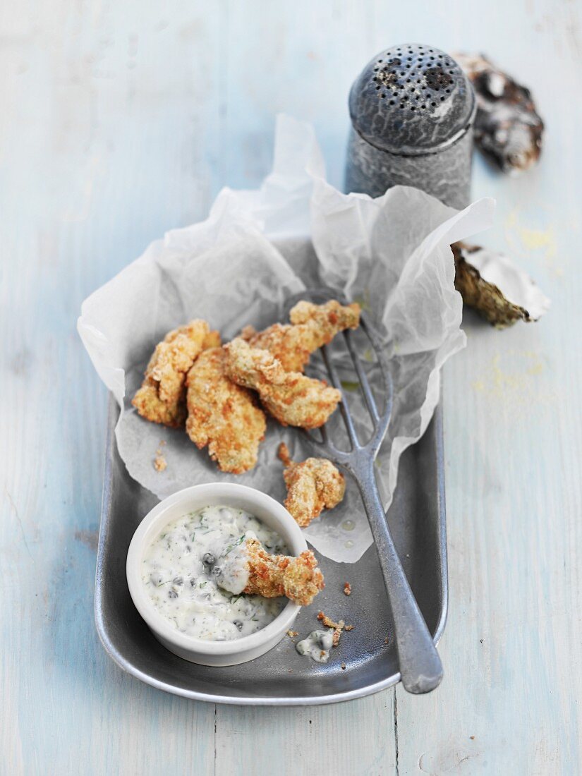 Cornmeal-crusted oysters with dip