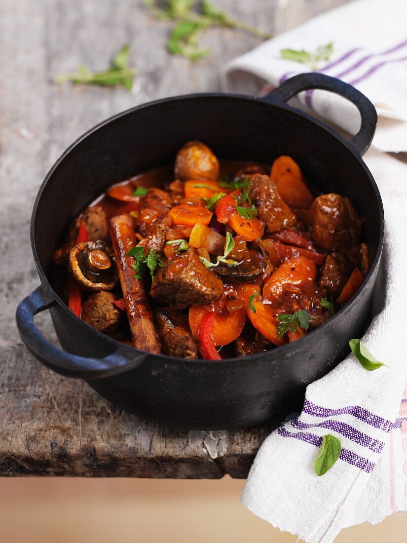 Beef ragout with mushrooms and carrots