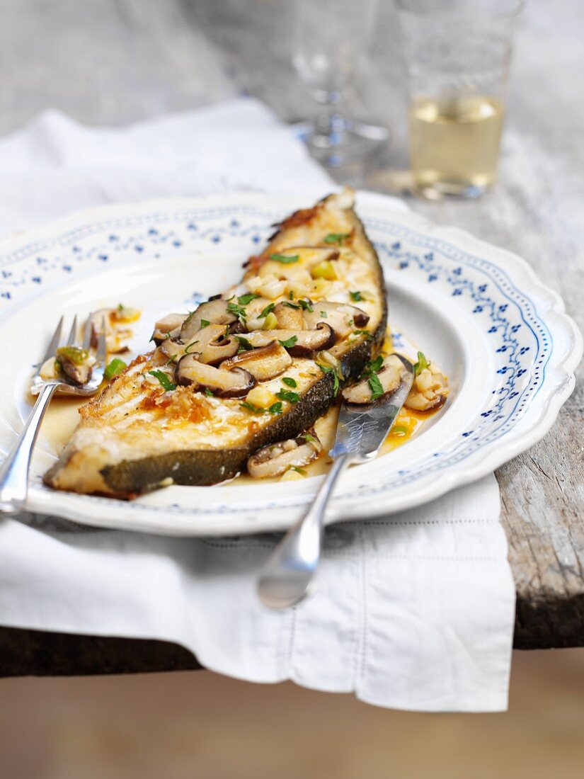Turbot with mushrooms