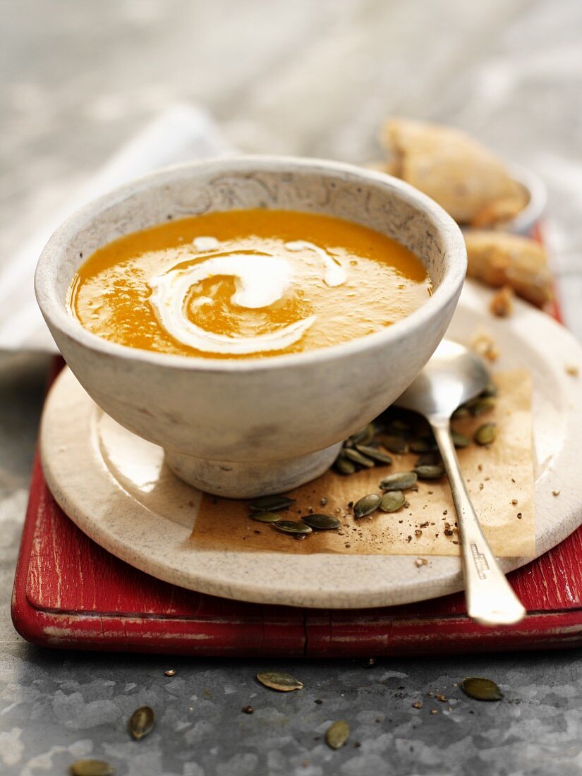 Cream of pumpkin soup with sour cream