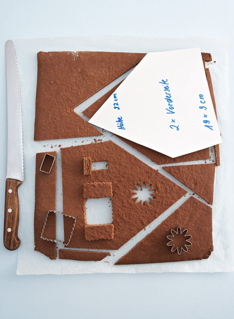 Making a gingerbread house (cutting out the dough)