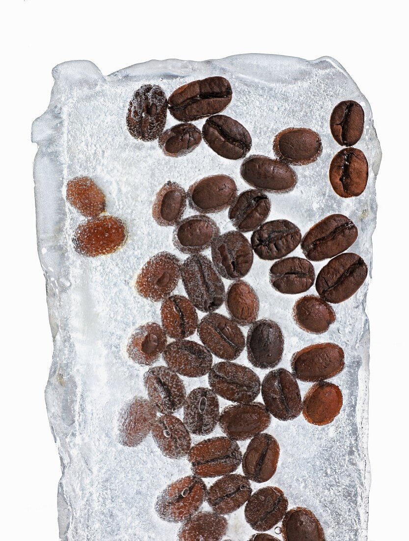 Coffee beans in a block of ice