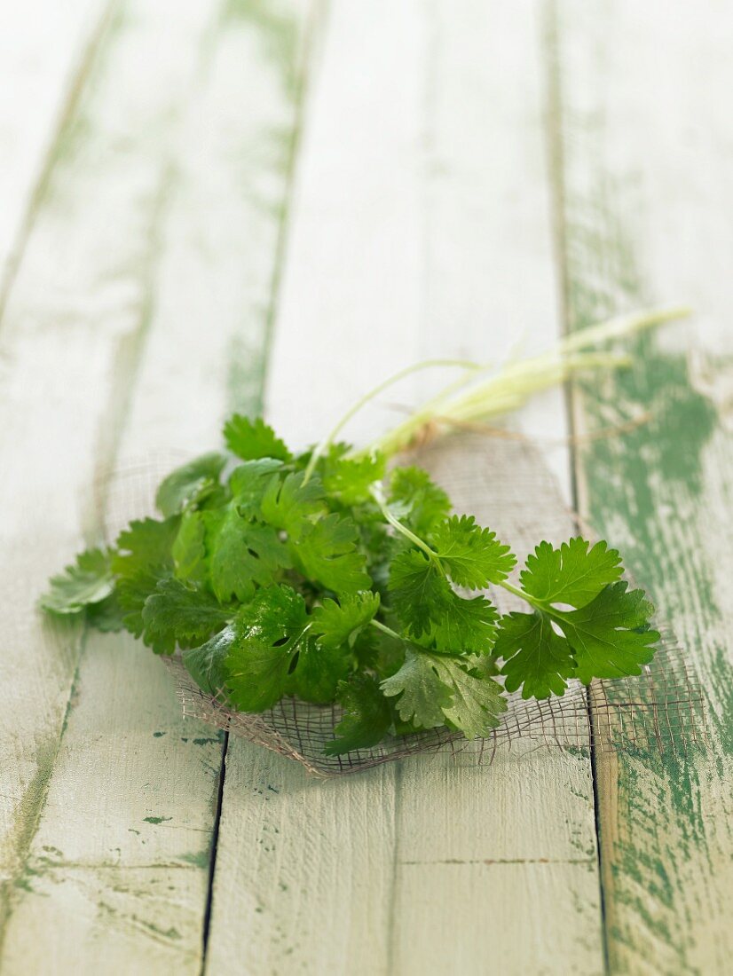 Cilantro on a wood surface