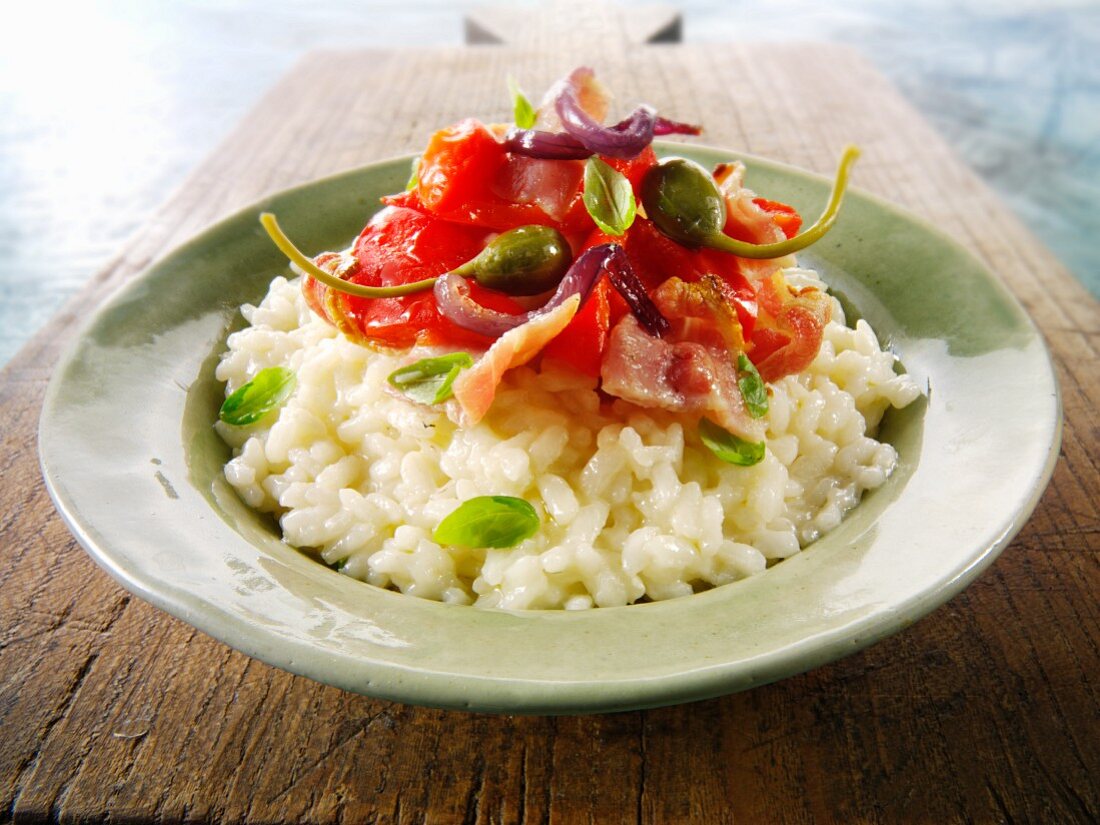 Risotto ai capperi (risotto with bacon and capers, Italy)