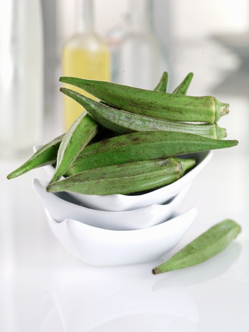 A bowl of fresh okra pods