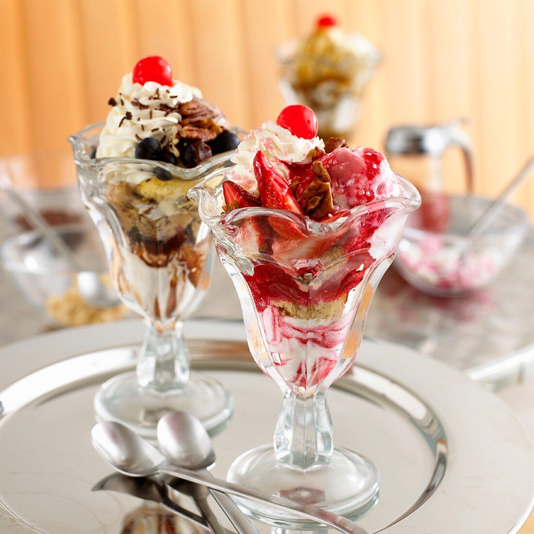 Various ice cream sundaes