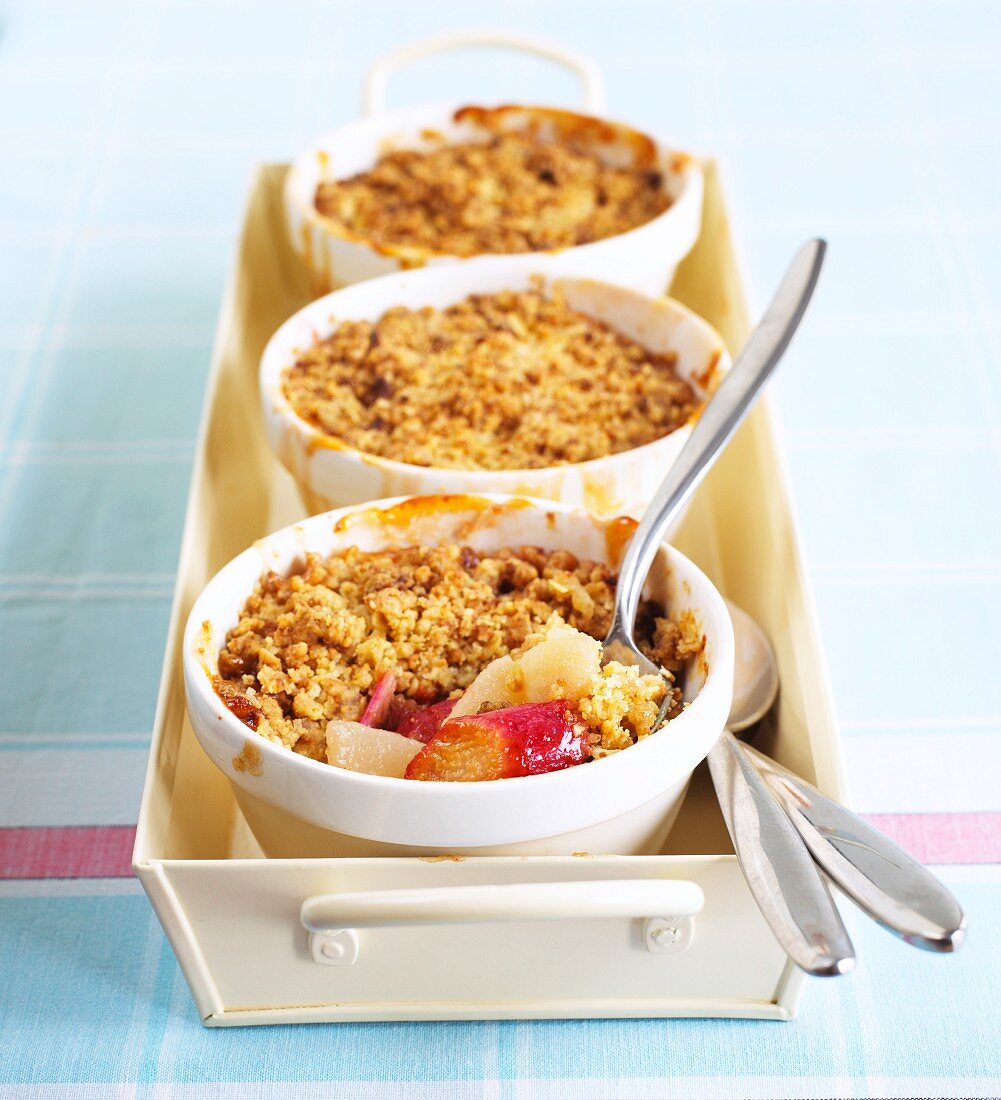 Rhubarb and apple crumbles