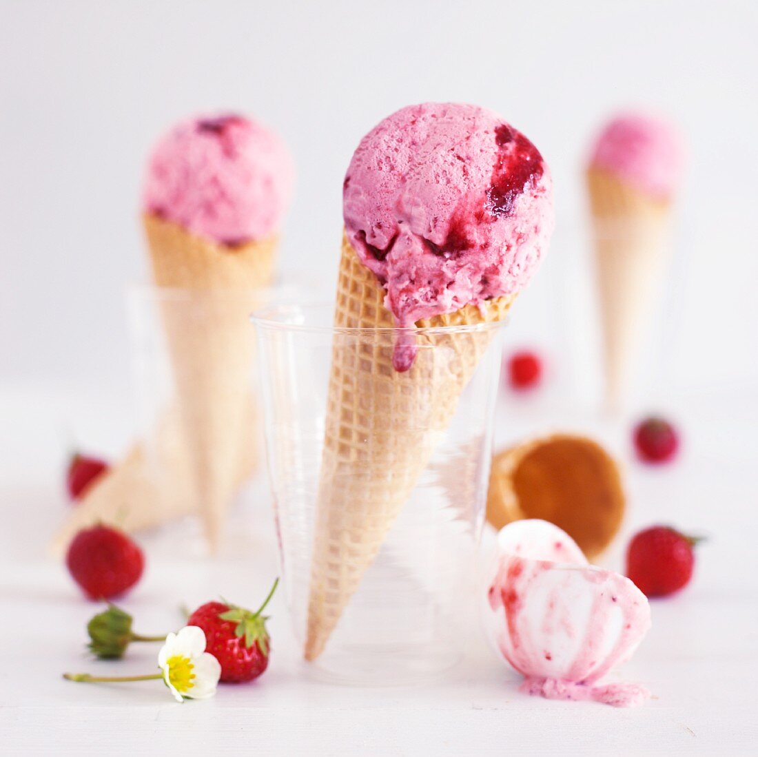 Strawberry Ice Cream Cone; Sugar Cone