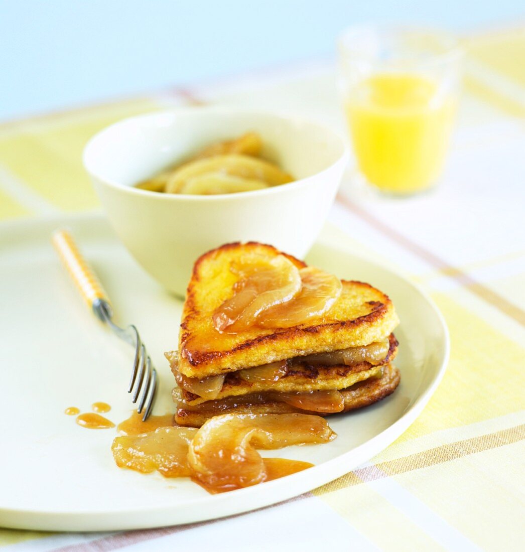 French toast with caramelised apples for Valentine's Day