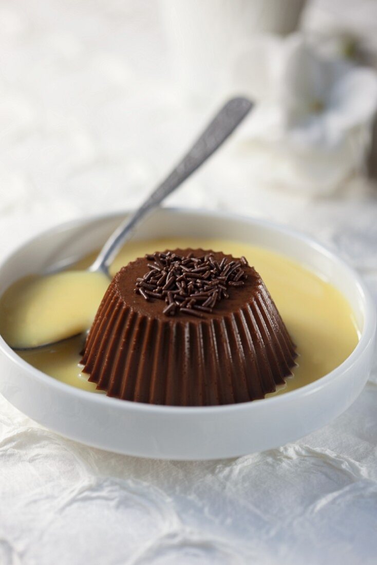 Schokoladenpudding in Vanillecreme