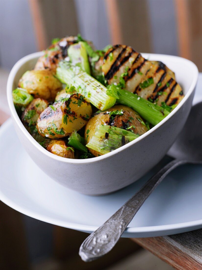 Grilled potatoes with celery