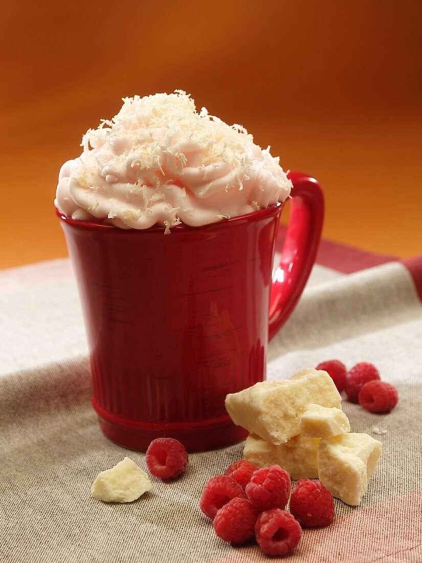 Hot White Chocolate with Raspberry and Whipped Cream