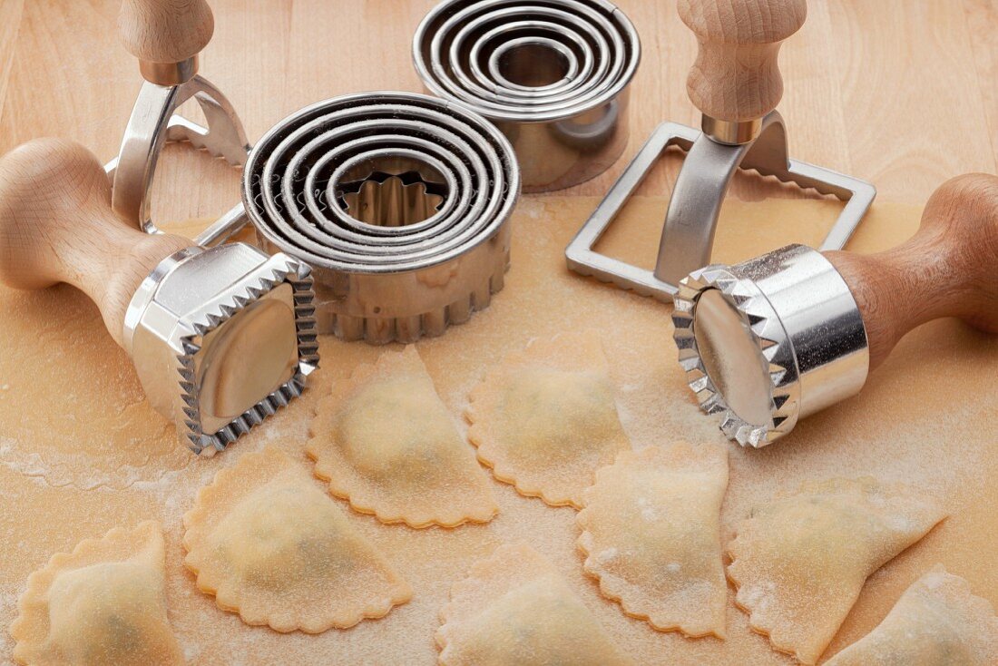 Homemade ravioli and cutters