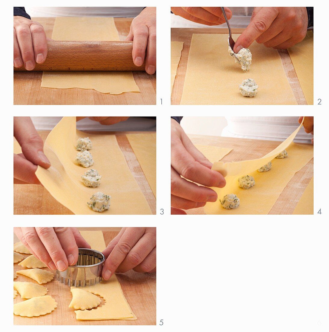 Ravioli with a ricotta and herb filling being made
