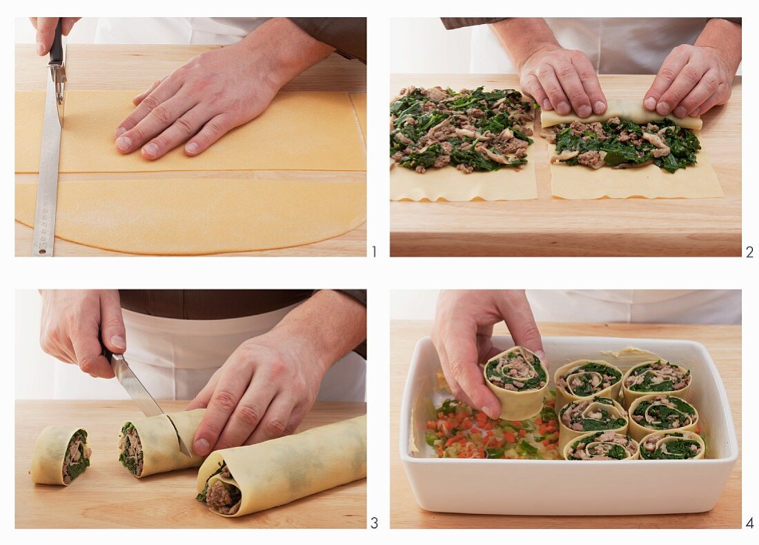 Aufrechte Cannelloni mit Hackfleisch-Spinat-Füllung zubereiten