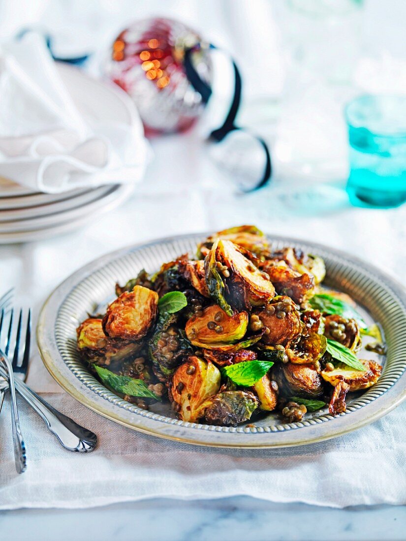 Fried Brussels sprouts with lentils