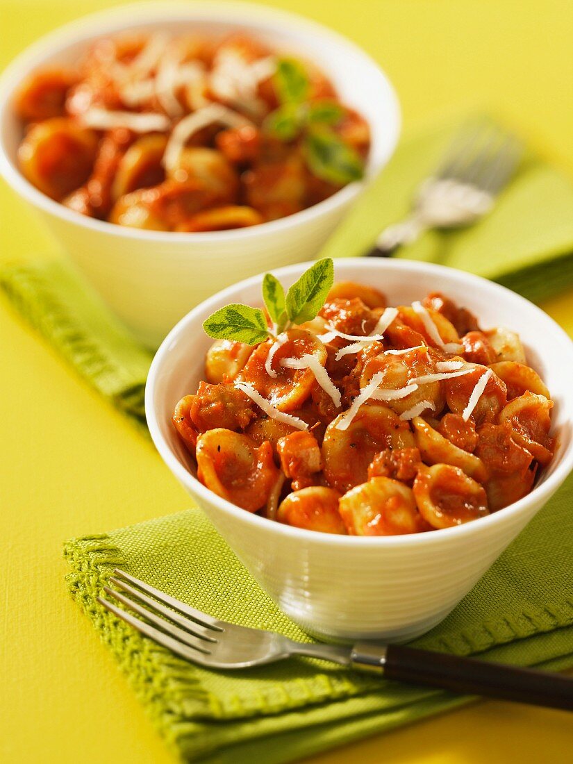 Orecchiette pasta with sausage and tomato ragout