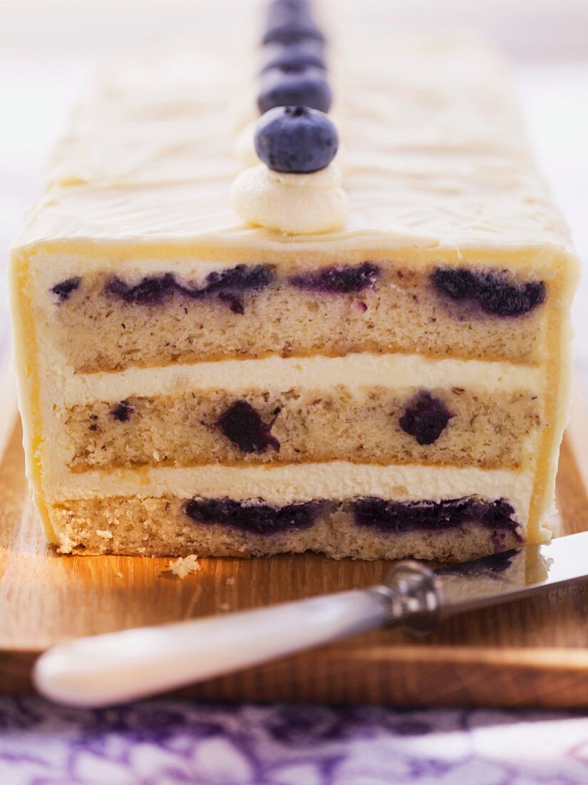 Blueberry cake with marzipan buttercream