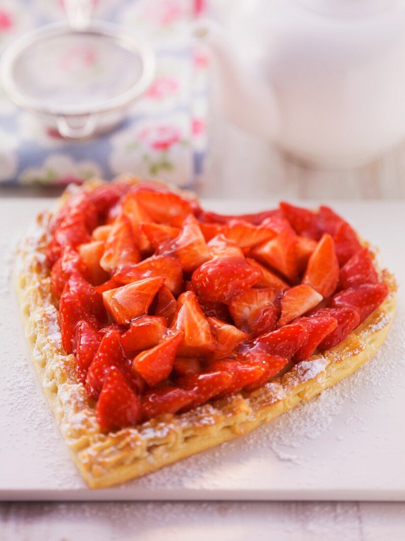 A heart-shaped strawberry tart