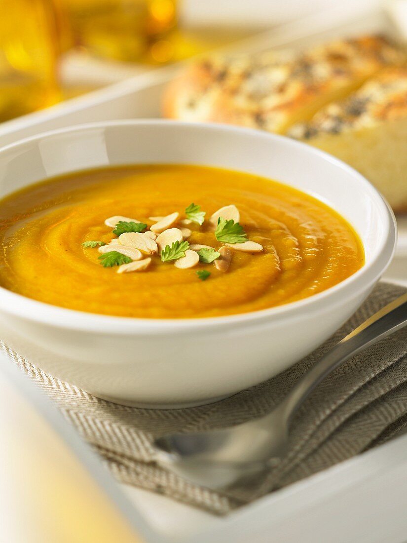 Pumpkin soup with roasted almonds