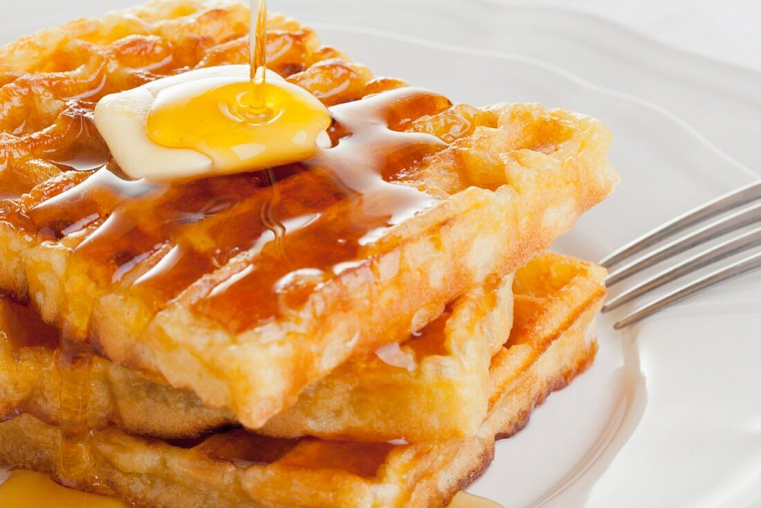 Waffles with butter and honey