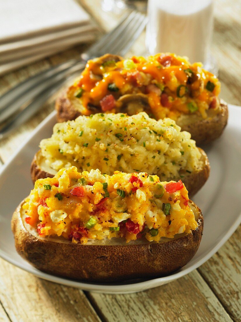 Baked potatoes with various fillings