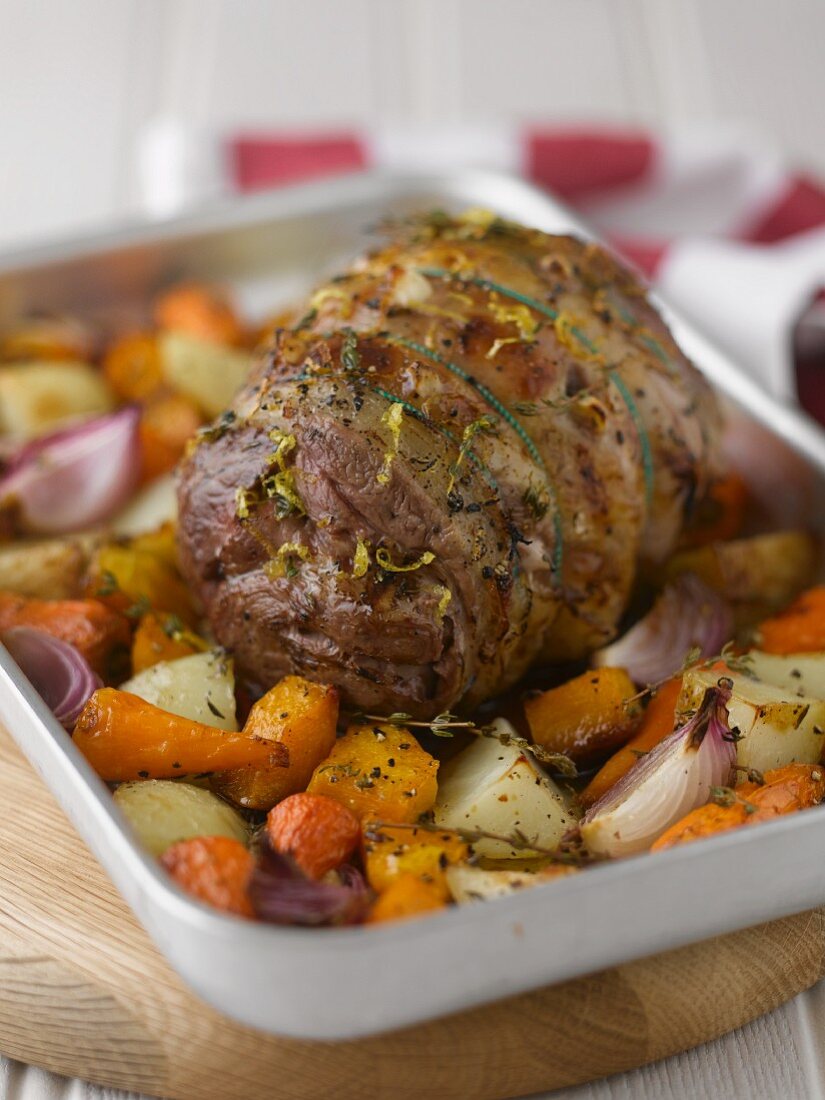 Roast beef with root vegetables