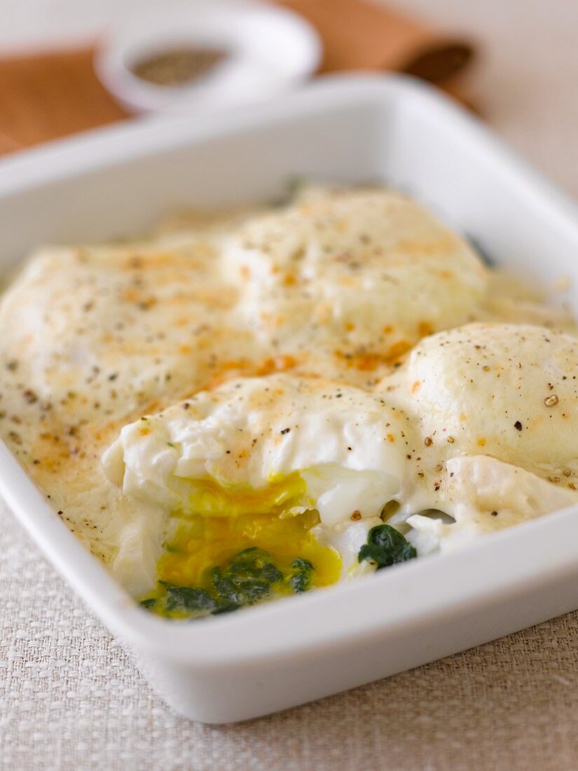 Baked fish fillets topped with egg