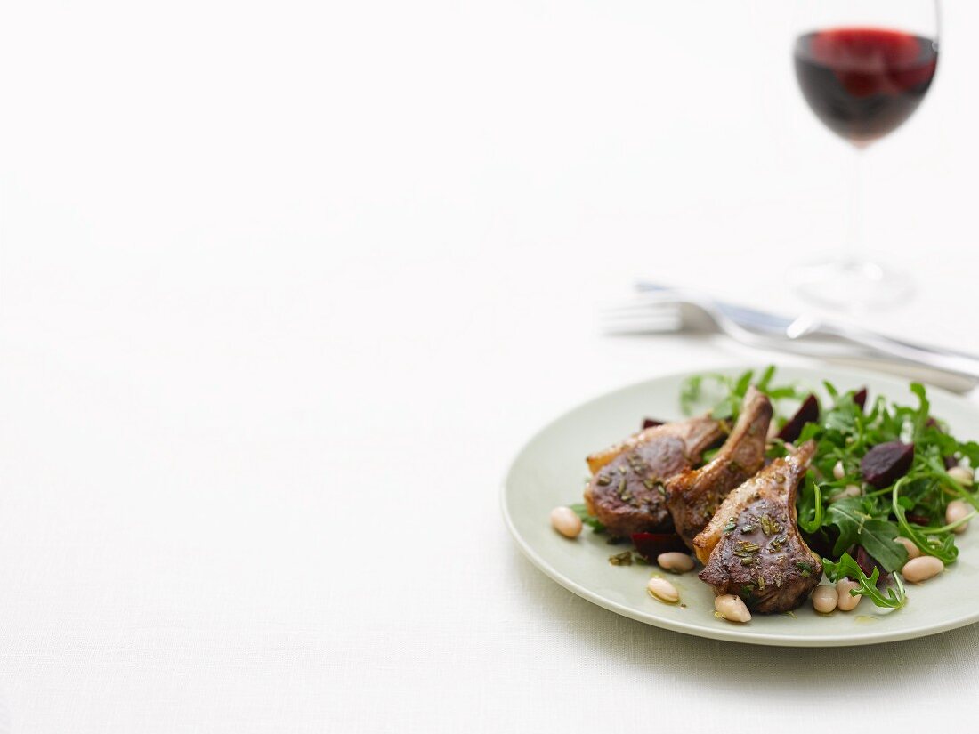 Lamb chops with a mixed leaf salad