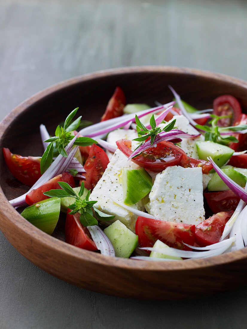 Tomato salad with feta and cucumber