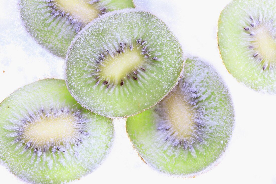 Frozen kiwi slices (seen from above)
