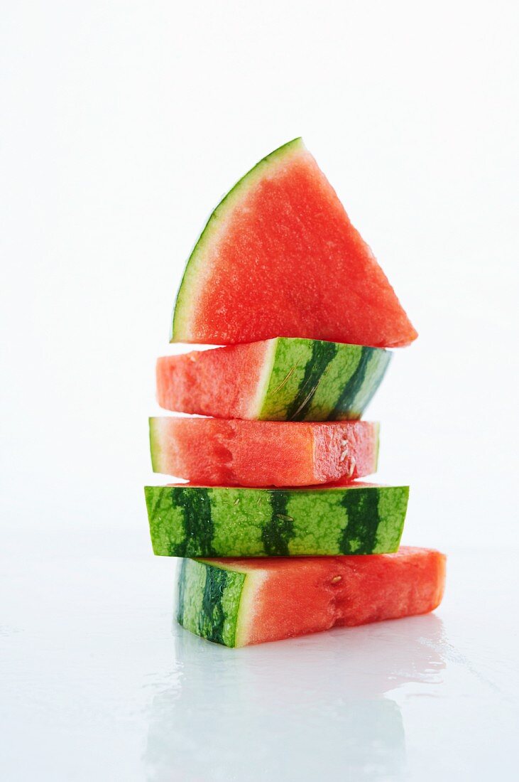 Watermelon Chunks Stacked; White Background