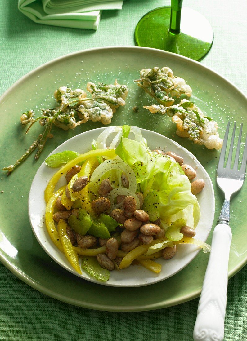 Bean salad with parsley tempura