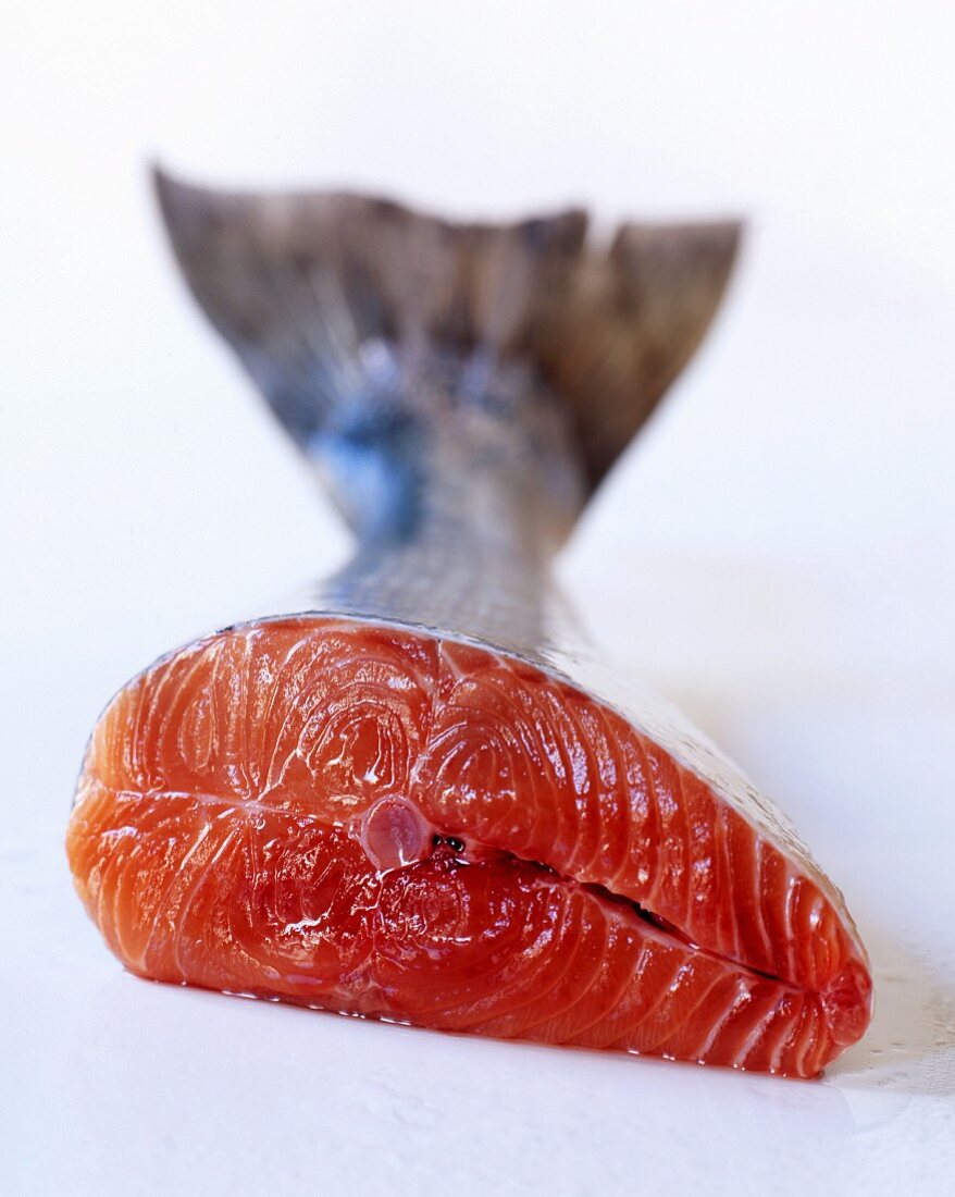Fresh salmon, halved