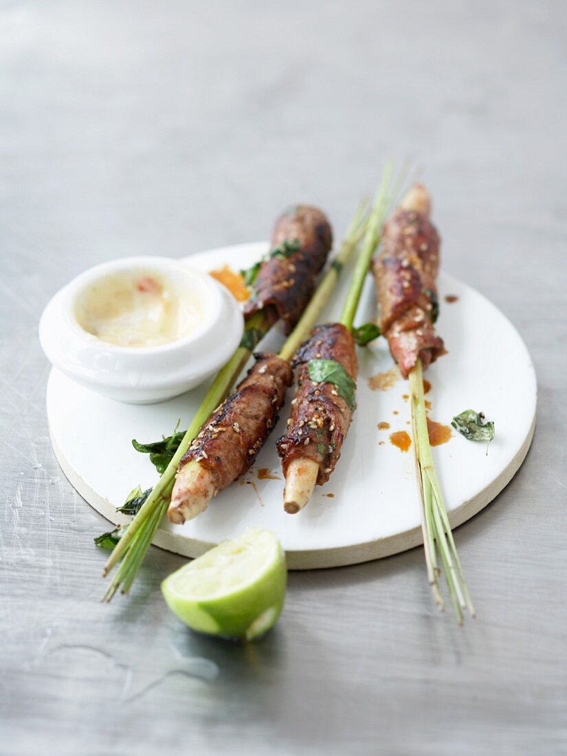 Beef and lemongrass kebabs with a lime mayonnaise