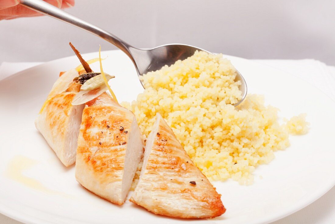 Roast chicken breast with couscous