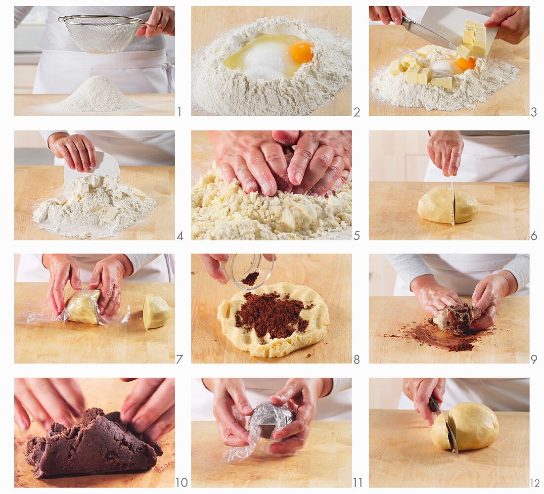 Black and white cookie dough being made