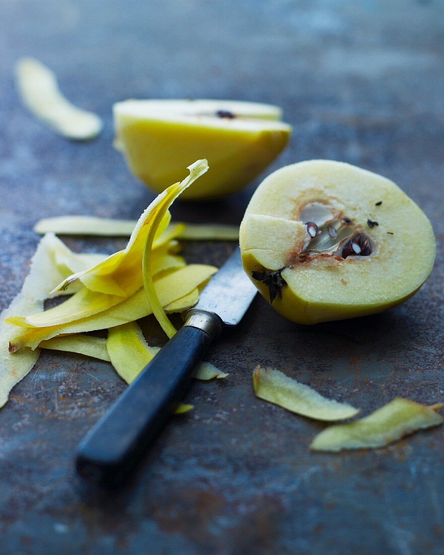 A quince, halved and peeled