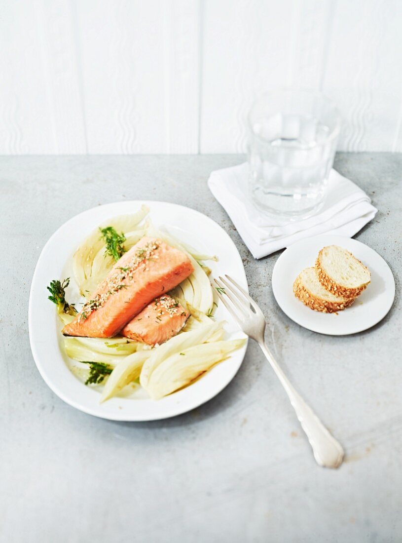 A fennel medley with steamed organic salmon
