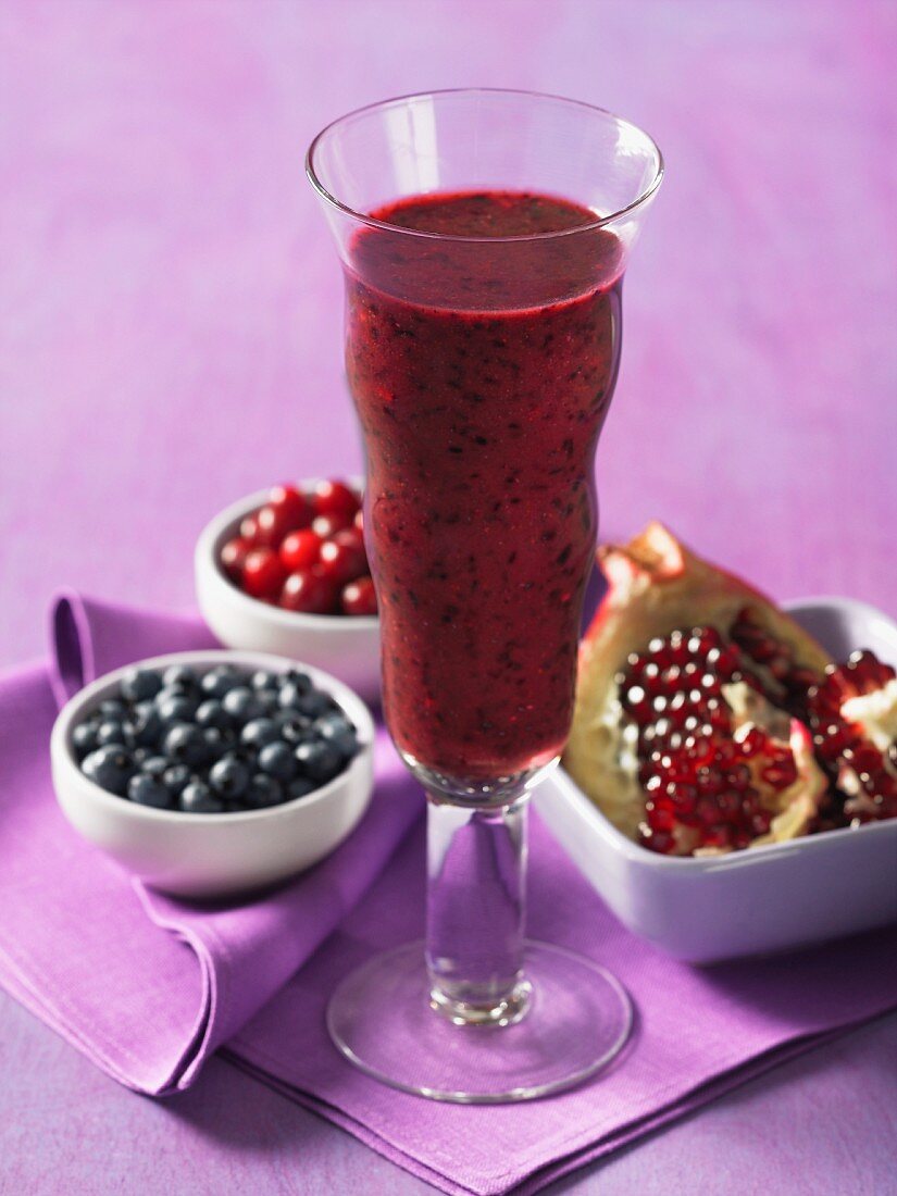 A blueberry, cranberry and pomegrante smoothie