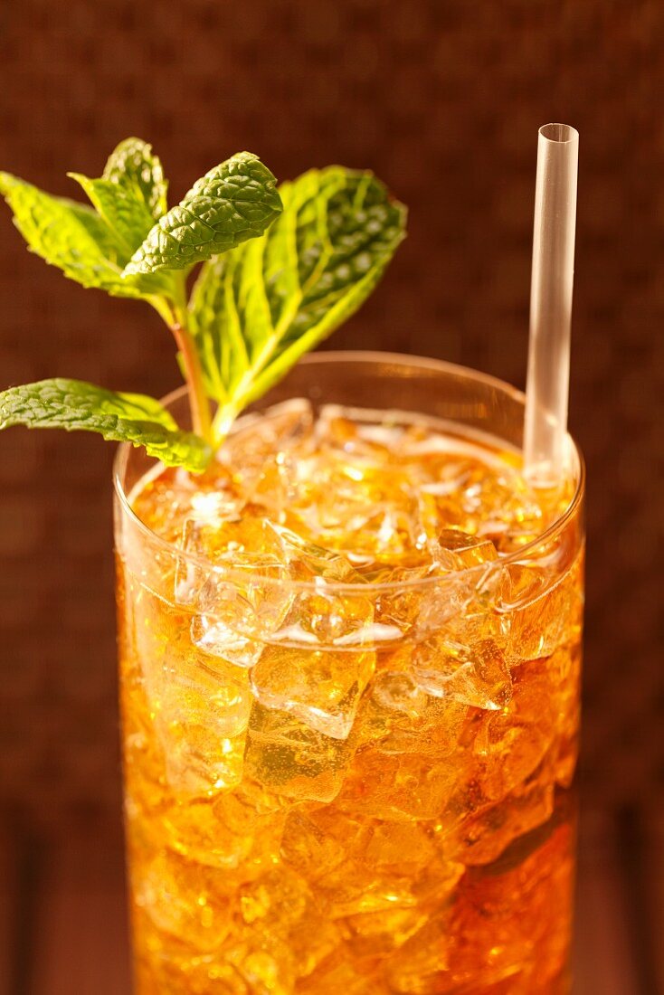 Mint Julep in a Glass with Straw and Mint Garnish