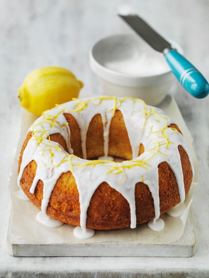 A Bundt Cake with lemon glaze