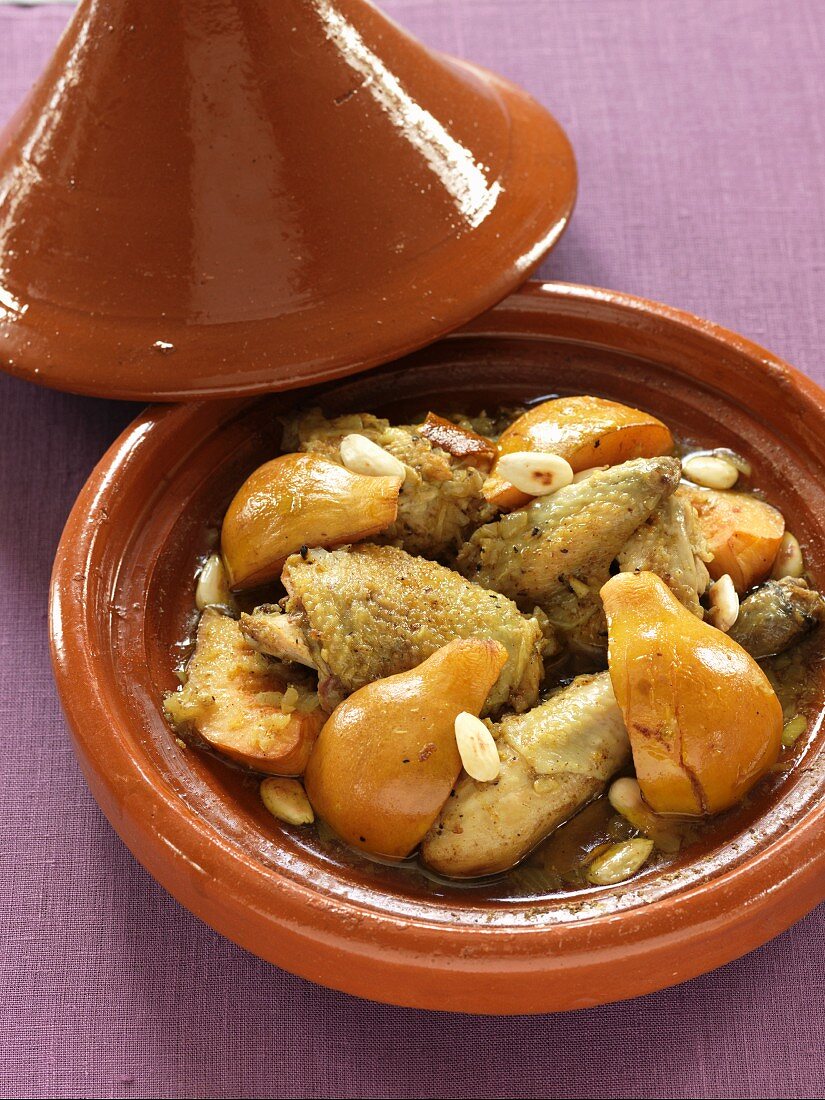 Chicken tagine with quinces and almonds (North Africa)